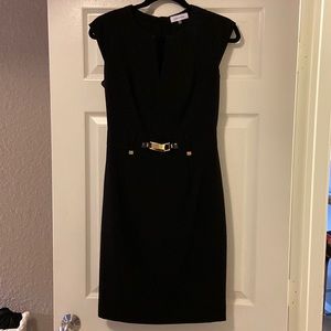 Calvin Klein black pencil dress with gold belt